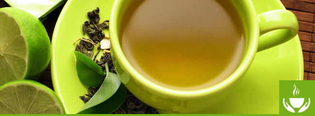 cup of green tea with lime